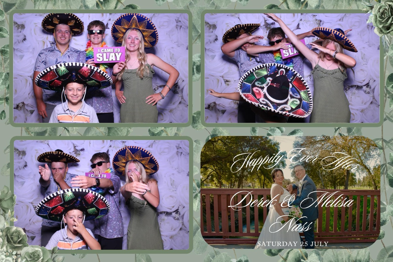Sage green floral photo booth overlay celebrating Derek and Melisa Nass