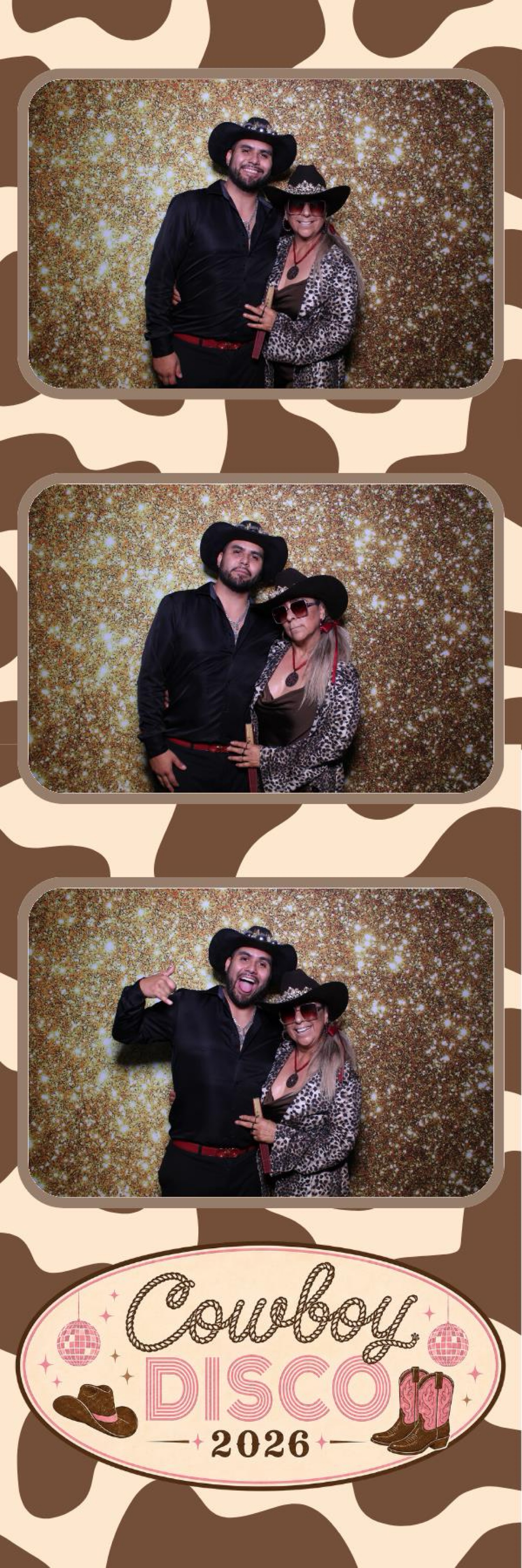 Cow-print photo booth overlay for Cowboy Disco 2026